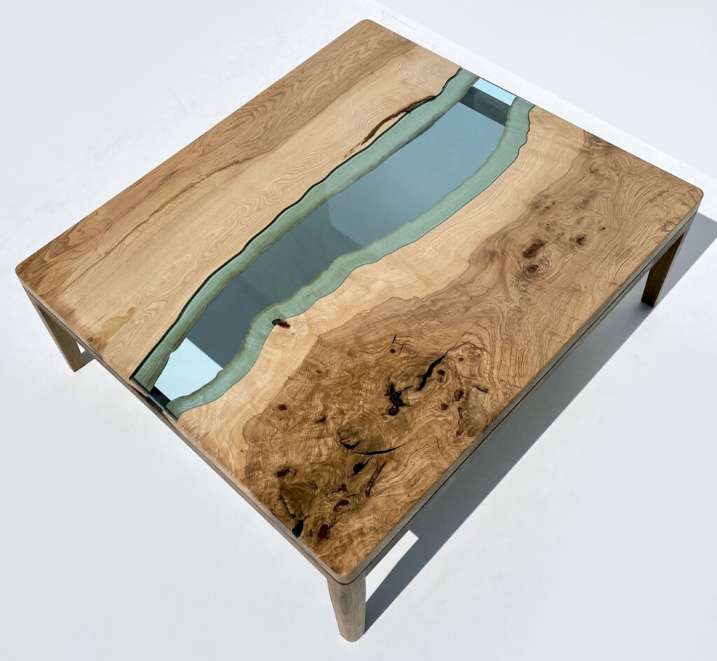 table basse design en bois et verre