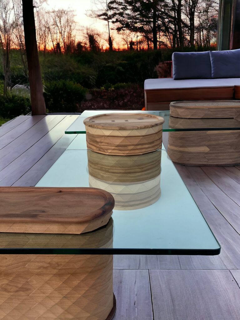 table basse en verre et bois