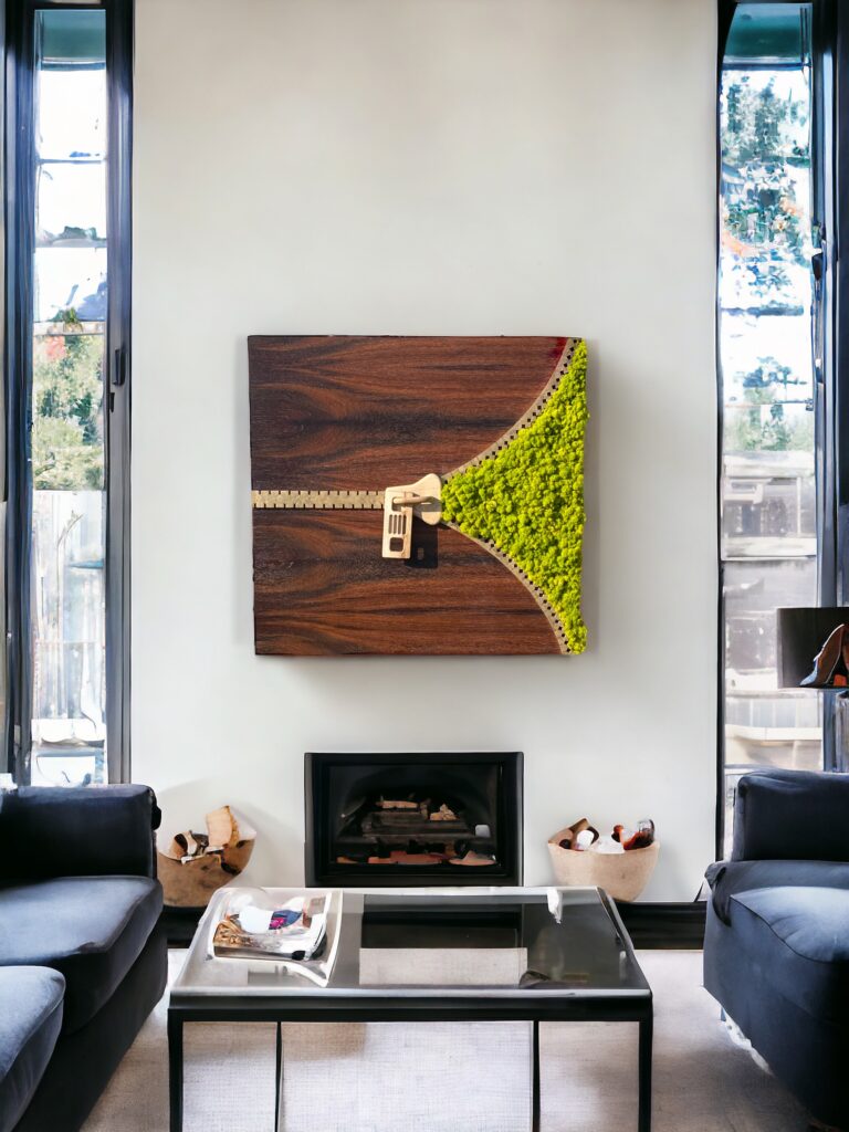 tableau végétal en Palissandre et Lichen stabilisé