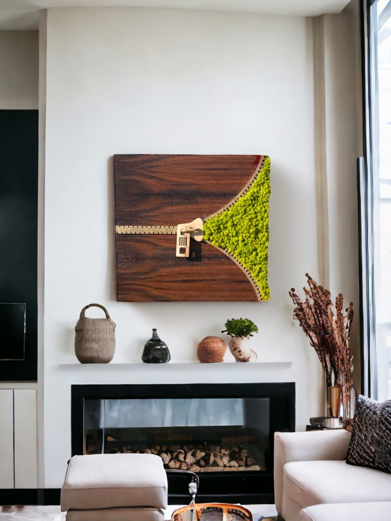 tableau design en bois et végétal stabilisé