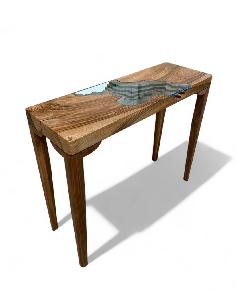 console design en bois et verre