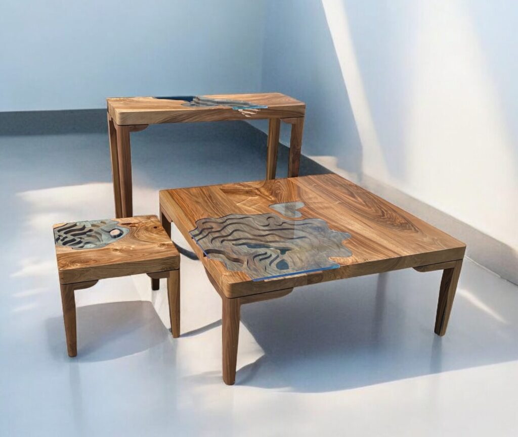 collection de mobilier en bois et verre