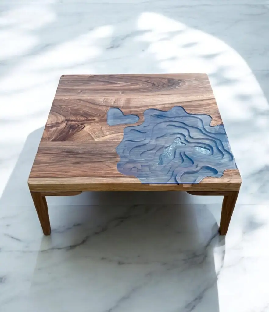 table basse design en bois et verre
